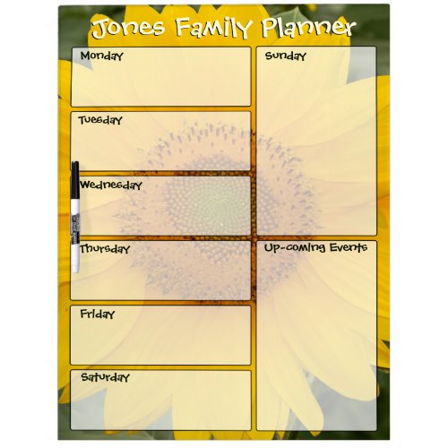 Sunny Sunflower Family Weekly Planner Dry Erase Board