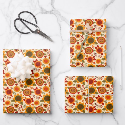 Sunny Sunflower Floral Pattern Wrapping Paper Sheets