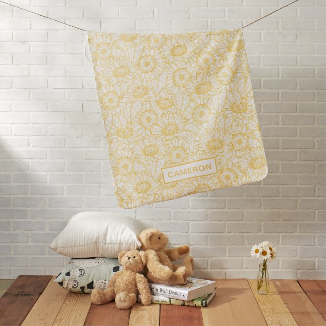 Sunny Sunflower Pattern Baby Blanket (In Situ)
