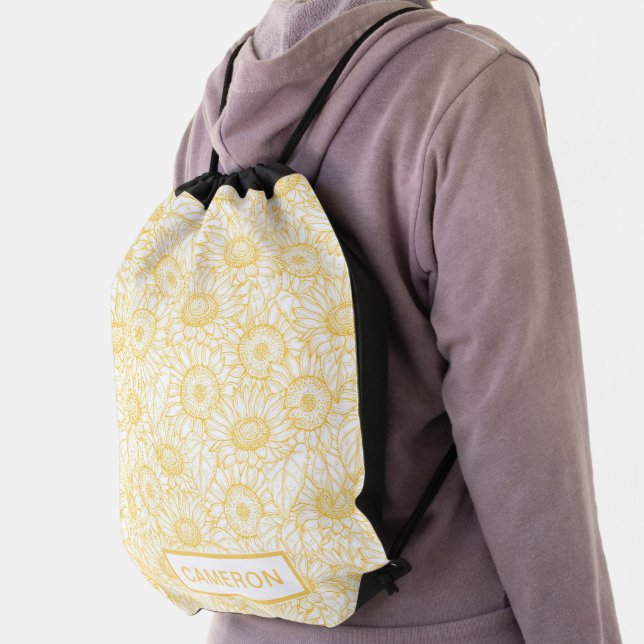 Sunny Sunflower Pattern Drawstring Bag (Insitu)