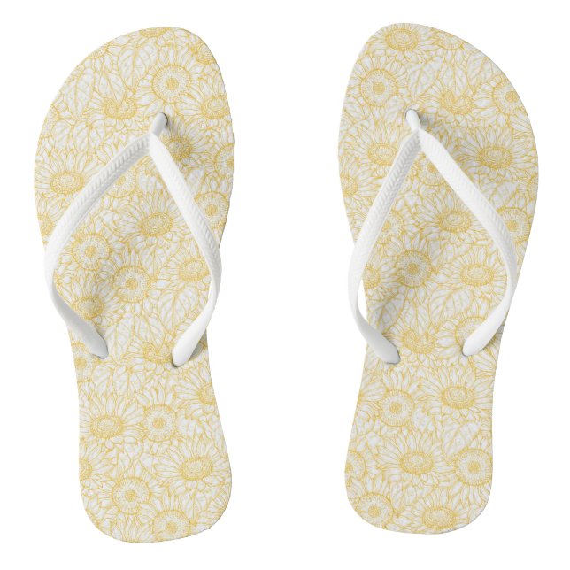 Sunny Sunflower Pattern Flip Flops (Footbed)
