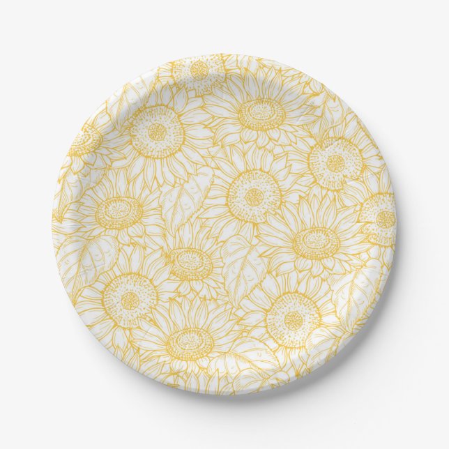 Sunny Sunflower Pattern Paper Plates (Front)