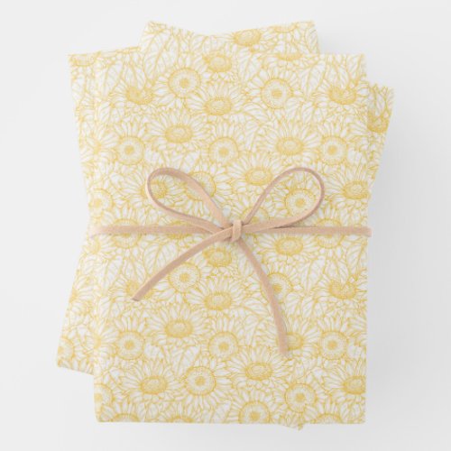 Sunny Sunflower Pattern Wrapping Paper Sheets