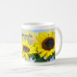Sunny Sunflower Personalized Custom Text Coffee Mug at Zazzle