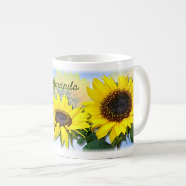 Sunny Sunflower Personalized Custom Text Coffee Mug (Front Right)