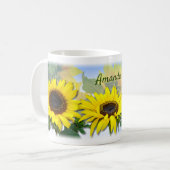 Sunny Sunflower Personalized Custom Text Coffee Mug (Front Left)