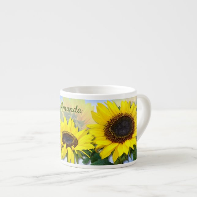 Sunny Sunflower Personalized Custom Text  Espresso Espresso Cup (Front Right)
