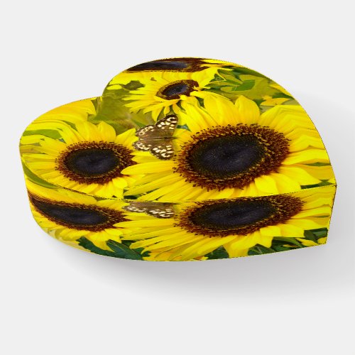 Sunny Sunflowers and Butterfly Heart Paperweight