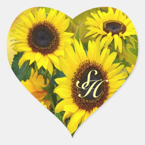 Sunny Sunflowers Heart Sticker