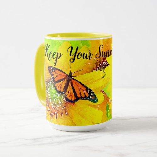 Sunny Sunflowers Monarch Butterflies Mug