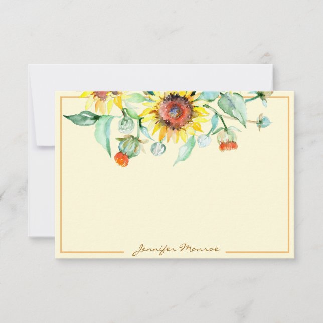Sunny sunflowers personalized note card (Front)