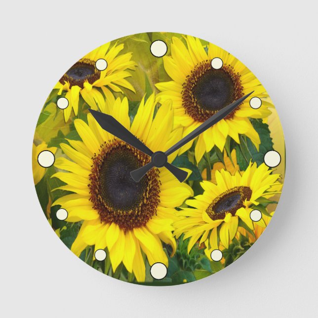 Sunny Sunflowers Round Clock (Front)