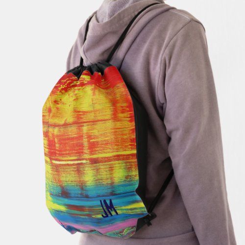 Sunny Sunset Colorful Abstract Art Drawstring Bag