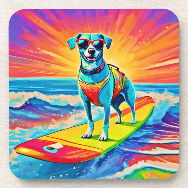 Sunny Surfing Pup: Beach Bliss Beverage Coaster (Front)