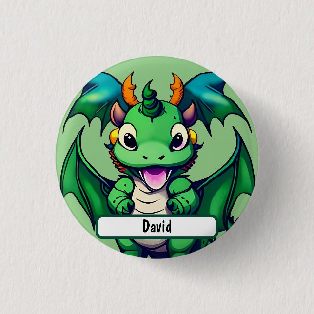 Sunny The Friendly Dragon With Custom Nametag Button (Front)