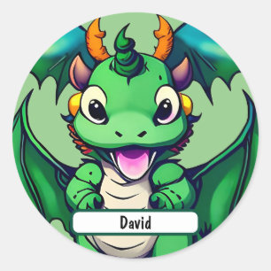 Sunny The Friendly Dragon With Custom Nametag Classic Round Sticker