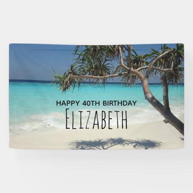 Sunny Tropical Beach Ocean Paradise Birthday Banner (Horizontal)