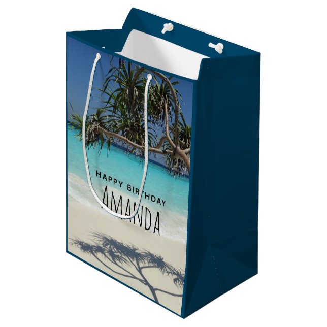 Sunny Tropical Beach Ocean Paradise Birthday Medium Gift Bag (Front Angled)