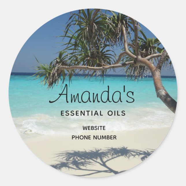 Sunny Tropical Beach Ocean Paradise Business Classic Round Sticker (Front)