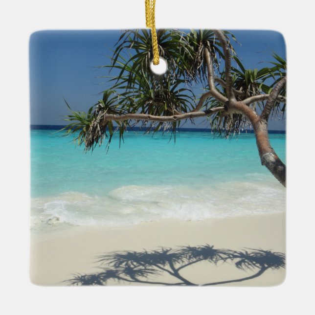 Sunny Tropical Beach Ocean Paradise Ceramic Ornament (Front)