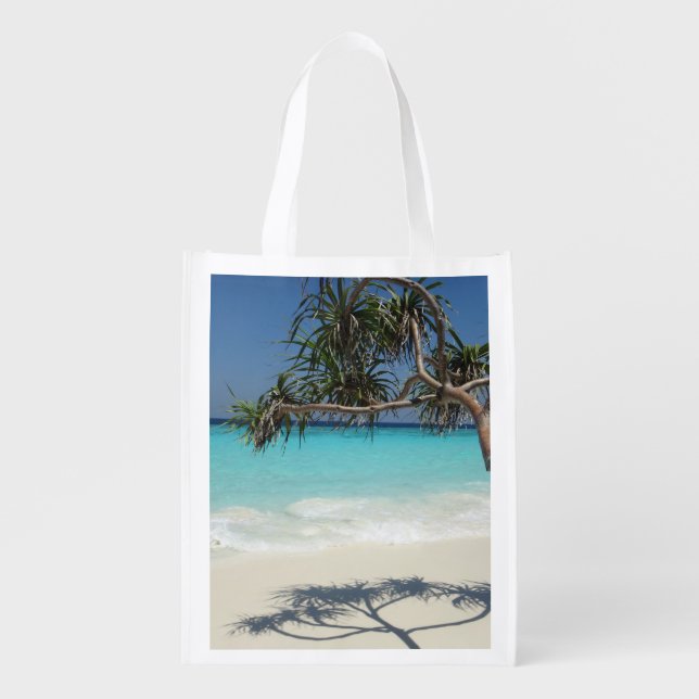 Sunny Tropical Beach Ocean Paradise Grocery Bag (Front)