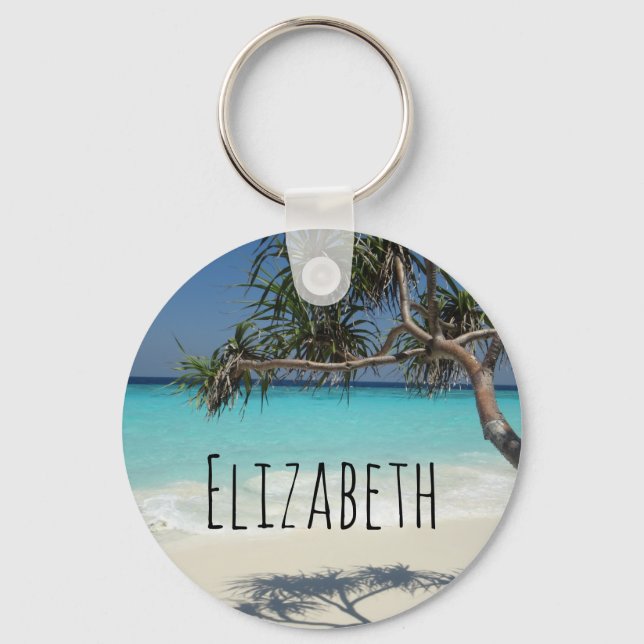 Sunny Tropical Beach Ocean Paradise Keychain (Front)