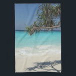 Sunny Tropical Beach Ocean Paradise Kitchen Towel<br><div class="desc">A kitchen towel with a beautiful sunny photograph. Turquoise tropical blue ocean waters,  with a white sandy beach. A solo tropical tree provides a nice place to relax and enjoy this scenic idyllic spot.</div>