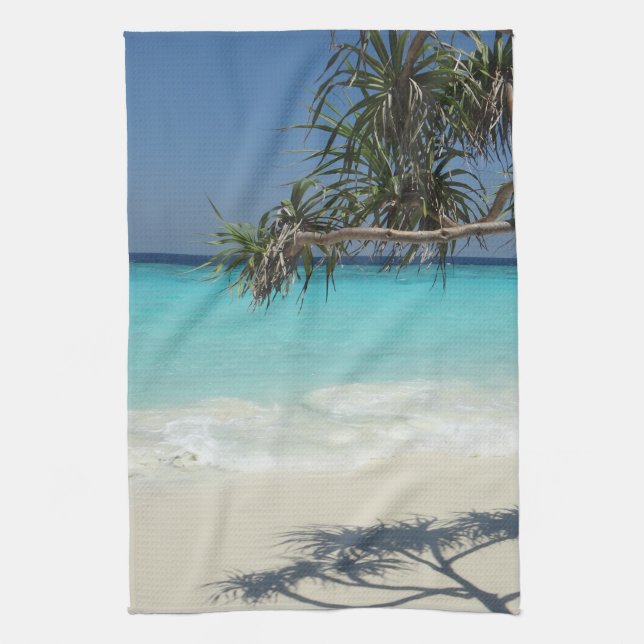 Sunny Tropical Beach Ocean Paradise Kitchen Towel (Vertical)