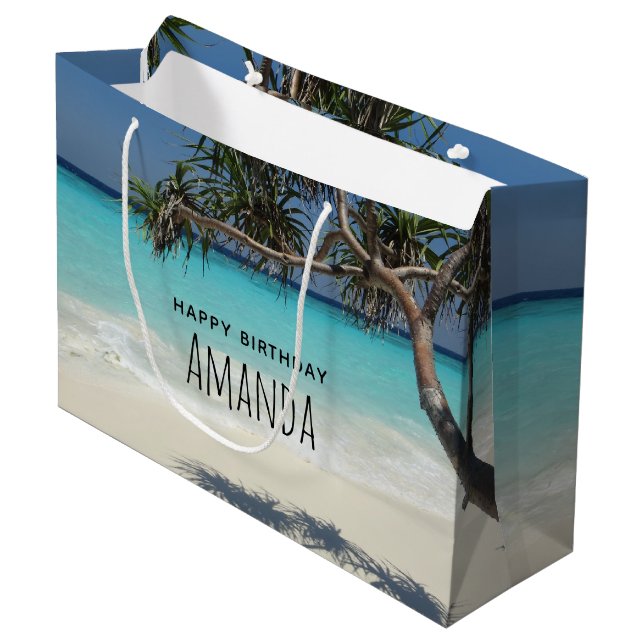 Sunny Tropical Beach Ocean Paradise Large Gift Bag (Front Angled)