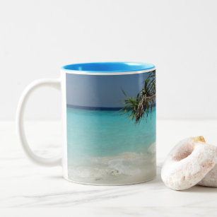 Sunny Tropical Beach Ocean Paradise Two-Tone Coffee Mug