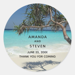 Sunny Tropical Beach Ocean Paradise Wedding Classic Round Sticker