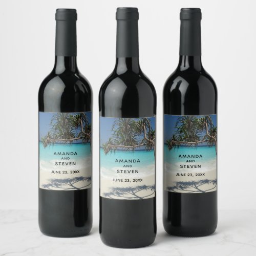 Sunny Tropical Beach Ocean Paradise Wedding Wine Label