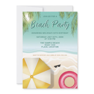 Sunny Tropical Beach Palm Leaves Teal Birthday Invitation