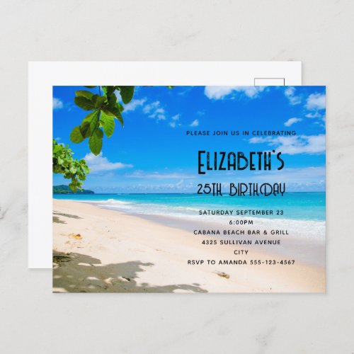 Sunny Tropical Beach Photo Birthday Invitation Postcard