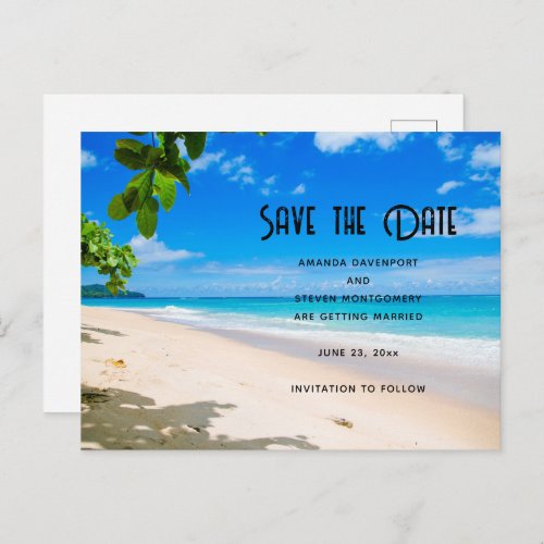 Sunny Tropical Beach Photo Save the Date Invitation Postcard