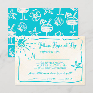 Sunny Tropical Hand drawn Wedding RSVP Invitation