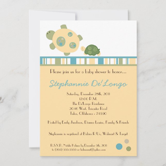 Sunny Turtle Sea Life Snail Baby Shower Invitation (Front)