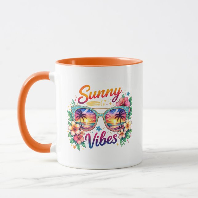 Sunny Vibes Tropical Sunset Sunglasses Two-Tone  Mug (Left)
