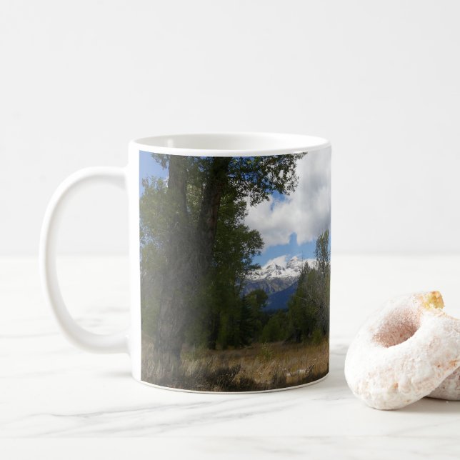 Sunny View of Grand Teton Mountain Coffee Mug (With Donut)