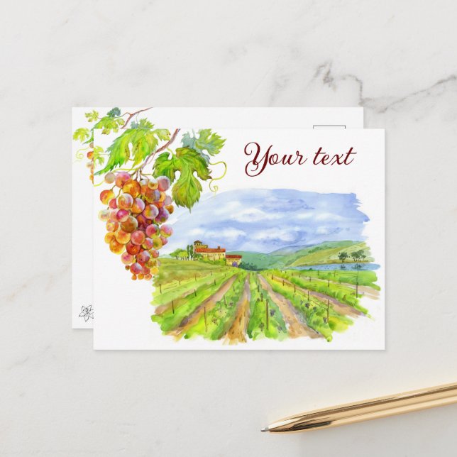 Sunny Vineyard. Watercolor Art  Postcard (Front/Back In Situ)