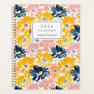 Sunny Watercolor Floral Pattern Monogram 2024 Planner