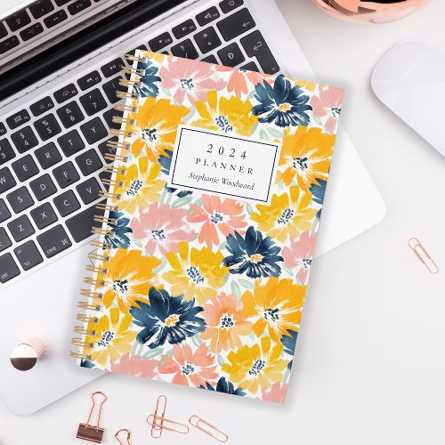 Sunny Watercolor Floral Pattern Monogram 2024 Planner