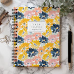 Sunny Watercolor Floral Pattern Monogram 2025 Planner<br><div class="desc">Personalize this sunny planner with your name in dark blue italics framed by a white rectangle,  on a bold,  colorful background pattern of watercolor flowers in shades of yellow,  pink and navy blue.</div>