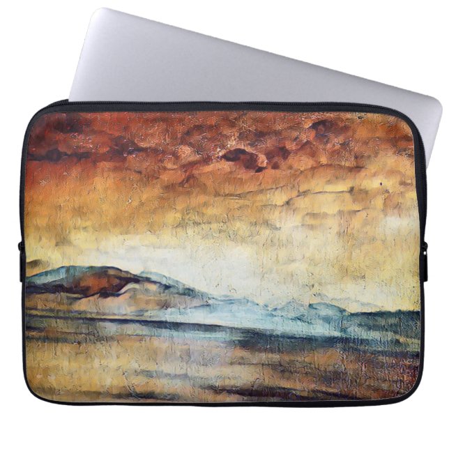 Sunny Watercolor Mountains Landscape Laptop Sleeve (Front)