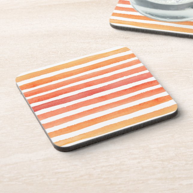 Sunny Watercolor Stripe Pattern Beverage Coaster (Left Side)