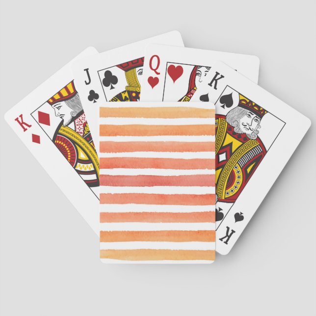 Sunny Watercolor Stripe Pattern Poker Cards (Back)