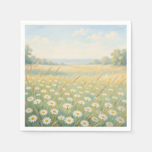 Sunny White Daisy Meadow Wildflower Field Napkins