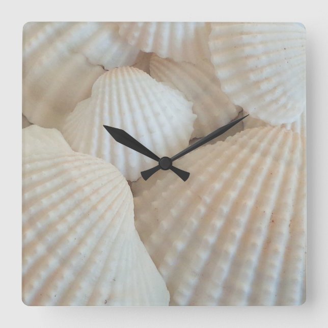 Sunny White Sea Shells, Summer Beach Exotic Clock (Front)