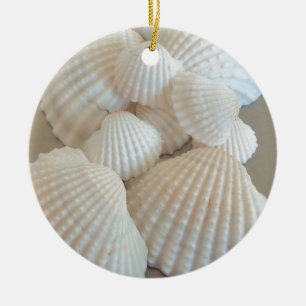 Sunny White Seashells, Summer Beach Exotic Ceramic Ornament