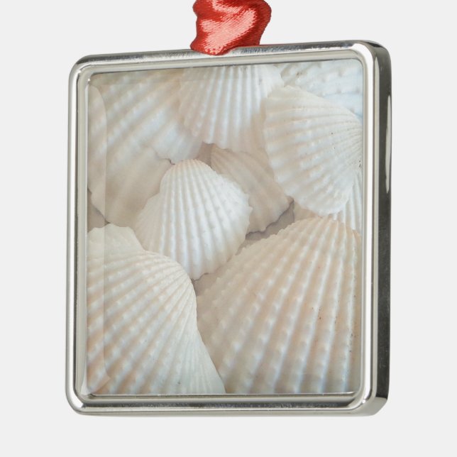 Sunny White Seashells, Summer Beach Exotic Metal Ornament (Left)